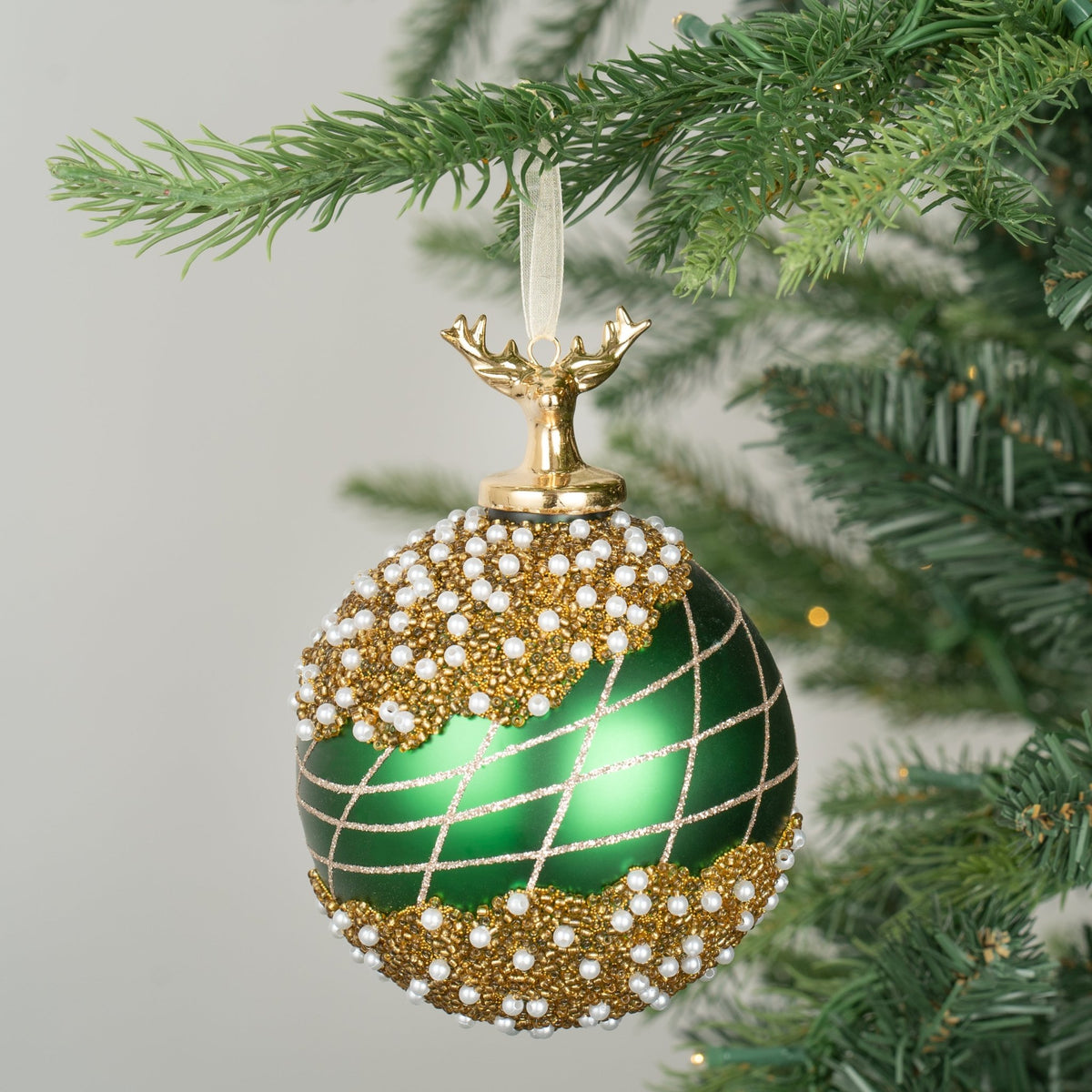 Ball Ornament with Reindeer Figurine