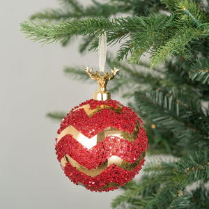 Ball Ornament with Reindeer Figurine