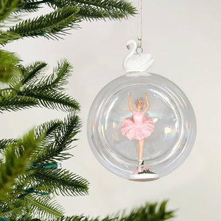 Ballerina in Open Front Glass Ball Ornament with Swan Figurine - Set of 6 - ironyhome