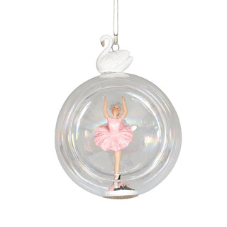 Ballerina in Open Front Glass Ball Ornament with Swan Figurine - Set of 6 - ironyhome