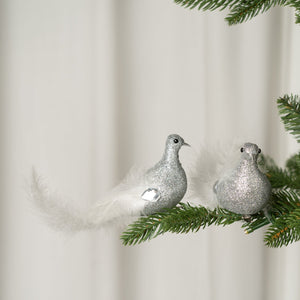 Silver Bird w/ White Feather Tail Ornament