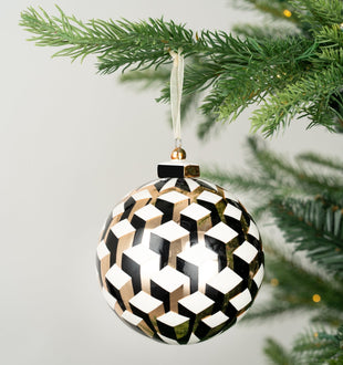 Black, White & Gold Abstract Glass Ornament - ironyhome