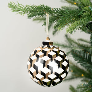Black, White & Gold Abstract Glass Ornament - ironyhome