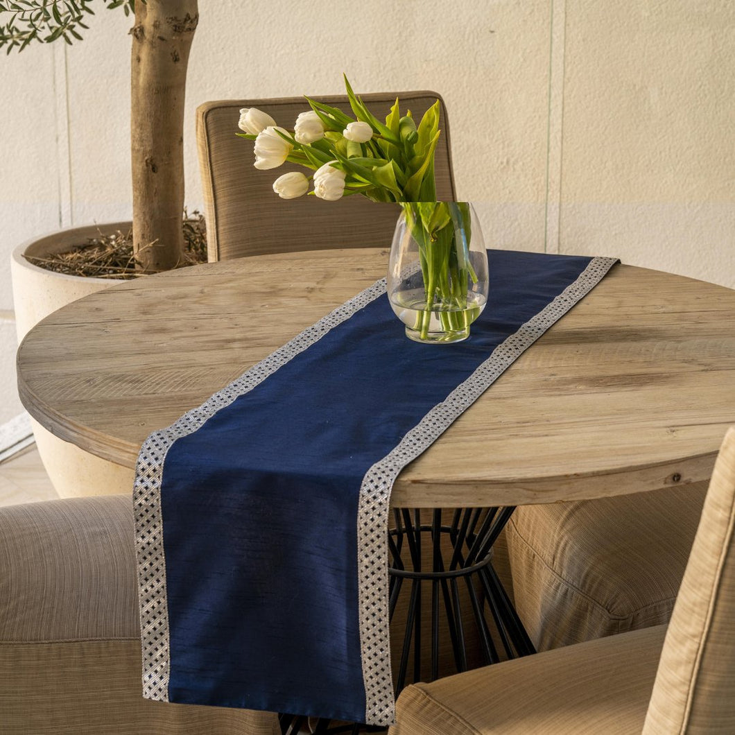 Blue Dupion Table Runner - ironyhome