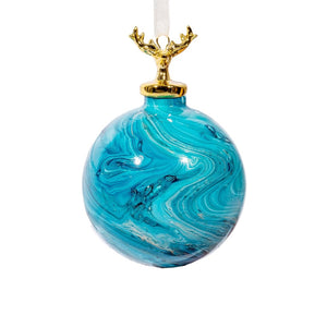 Blue Glass Ornament with Porcelain Cap