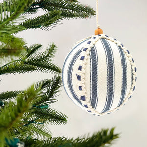 Blue & White Stripe Ornament - Set of 6 - ironyhome