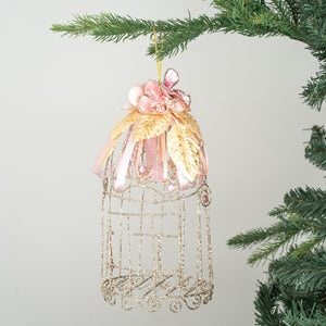 Blushing Pink Bird Cage Ornament - Set of 4 - ironyhome
