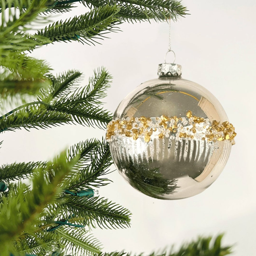 Bright Silver Christmas Ball with Gold Glitter - Set of 4 - ironyhome