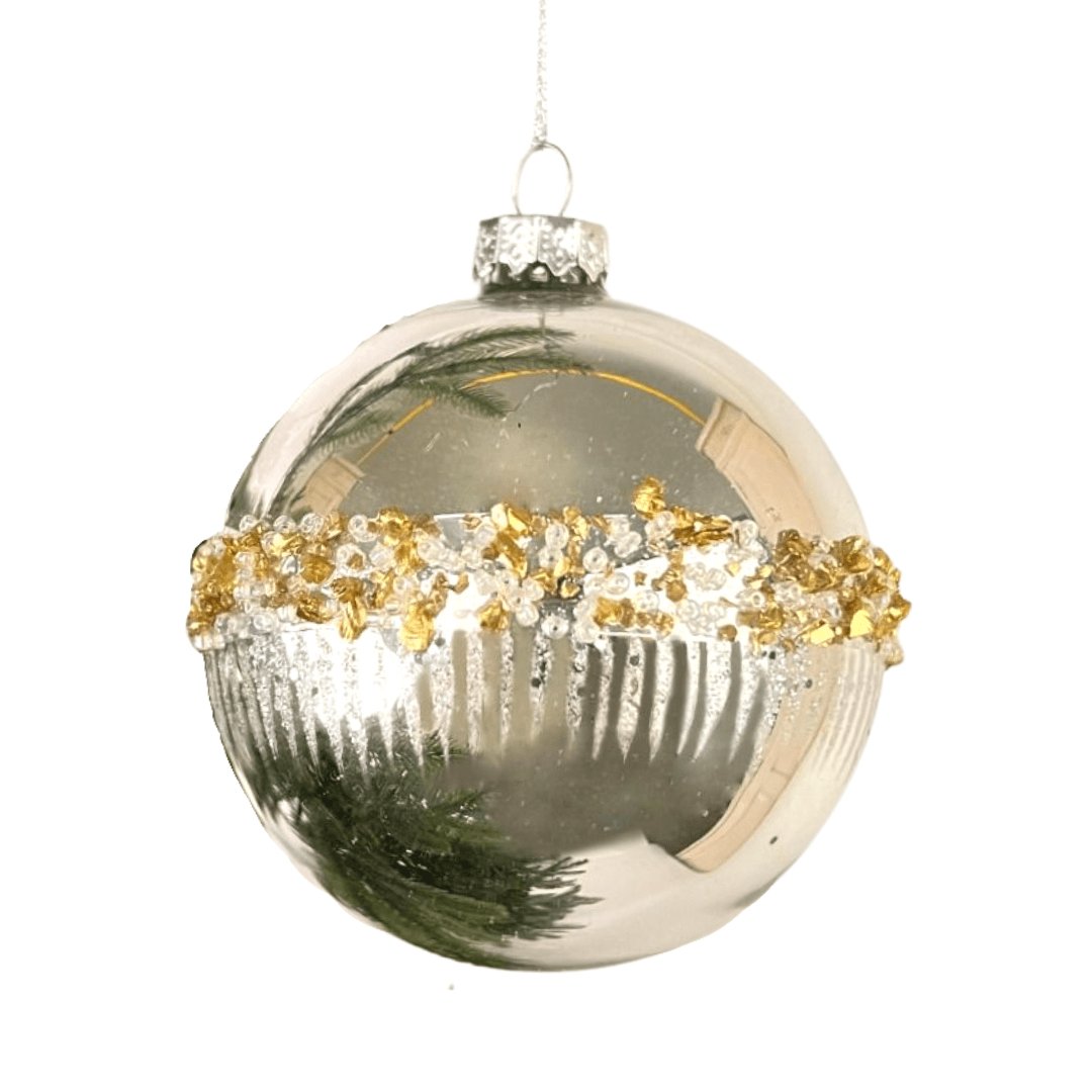 Bright Silver Christmas Ball with Gold Glitter