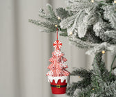 Candy Red & White Cone Tree Ornament with Santa Pot - Set of 6 - ironyhome