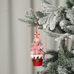 Candy Red & White Cone Tree Ornament with Santa Pot - Set of 6 - ironyhome