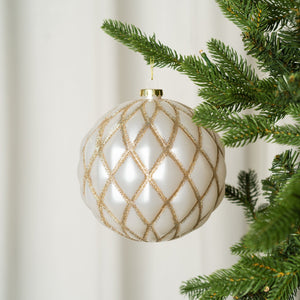Candy White Ornament with Gold Glitter Stripes - Set of 6 - ironyhome