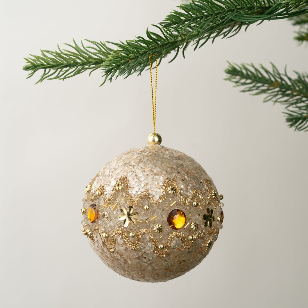 Capiz Flakes Ball Ornament with Gems - Set of 6 - ironyhome