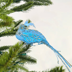 Cardinal Blue Glitter Bird Ornament Clip-On