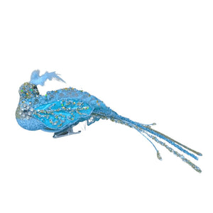 Cardinal Blue Glitter Bird Ornament Clip-On