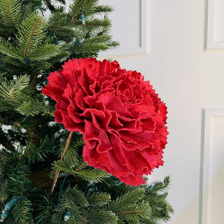 Carnation Flower Ornament with Glitter - ironyhome