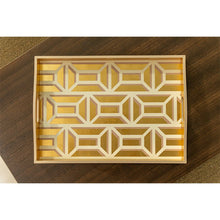 Caspari's Garden Gate Lacquer Large Rectangle Tray in White & Gold - ironyhome