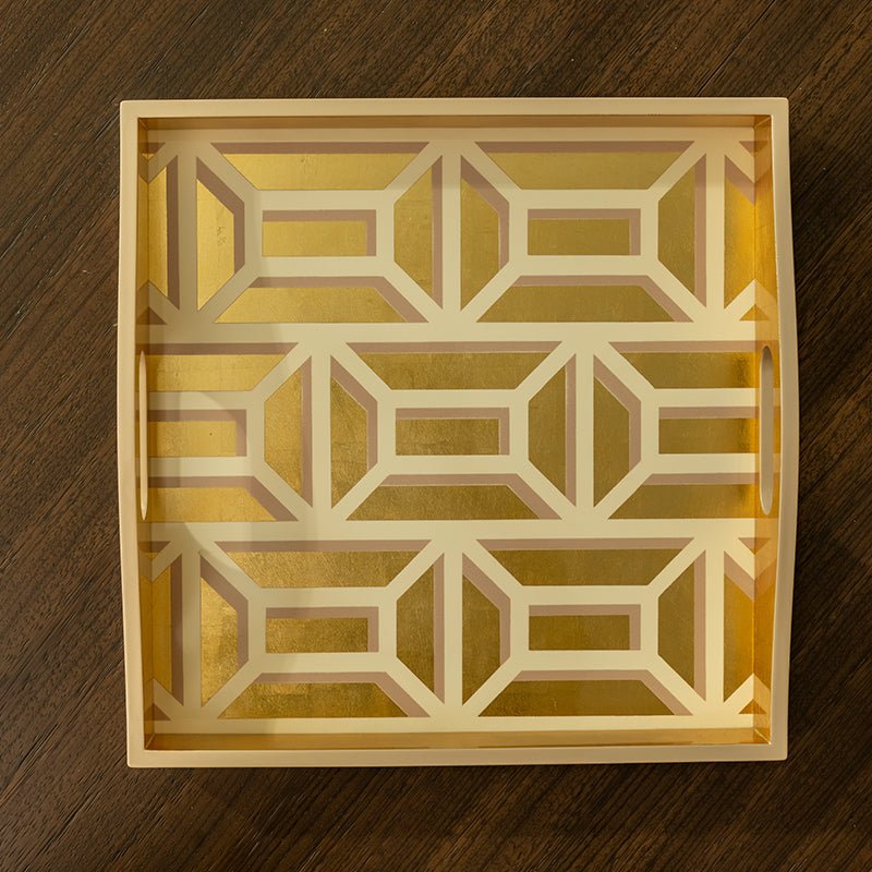 Garden Gate Lacquer Square Tray in White & Gold