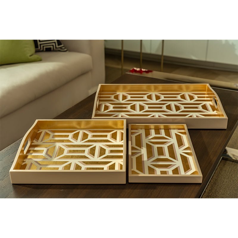 Garden Gate Lacquer Square Tray in White & Gold