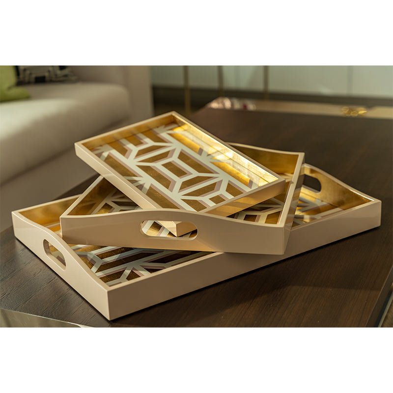 Garden Gate Lacquer Square Tray in White & Gold