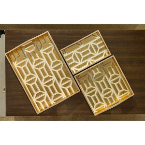 Garden Gate Lacquer Square Tray in White & Gold