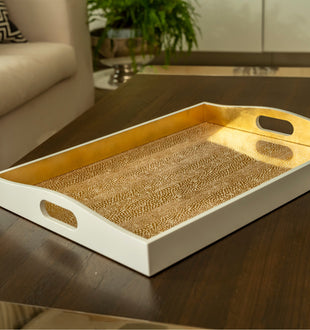 Caspari's Pebble Lacquer Large Rectangle Tray in Gold - ironyhome