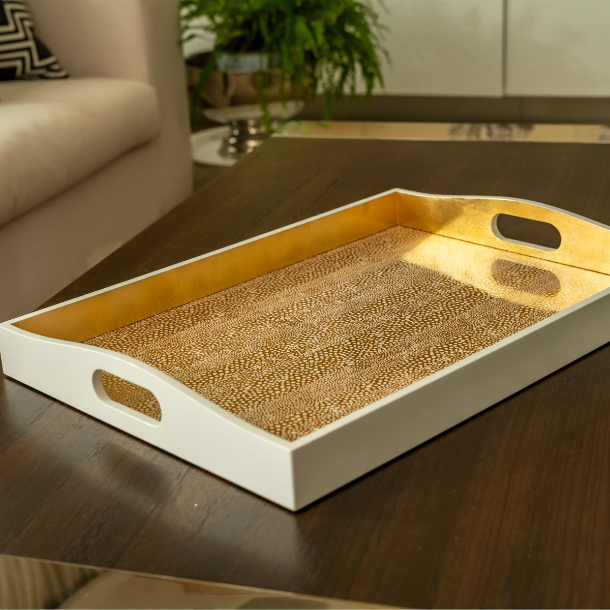 Caspari's Pebble Lacquer Large Rectangle Tray in Gold