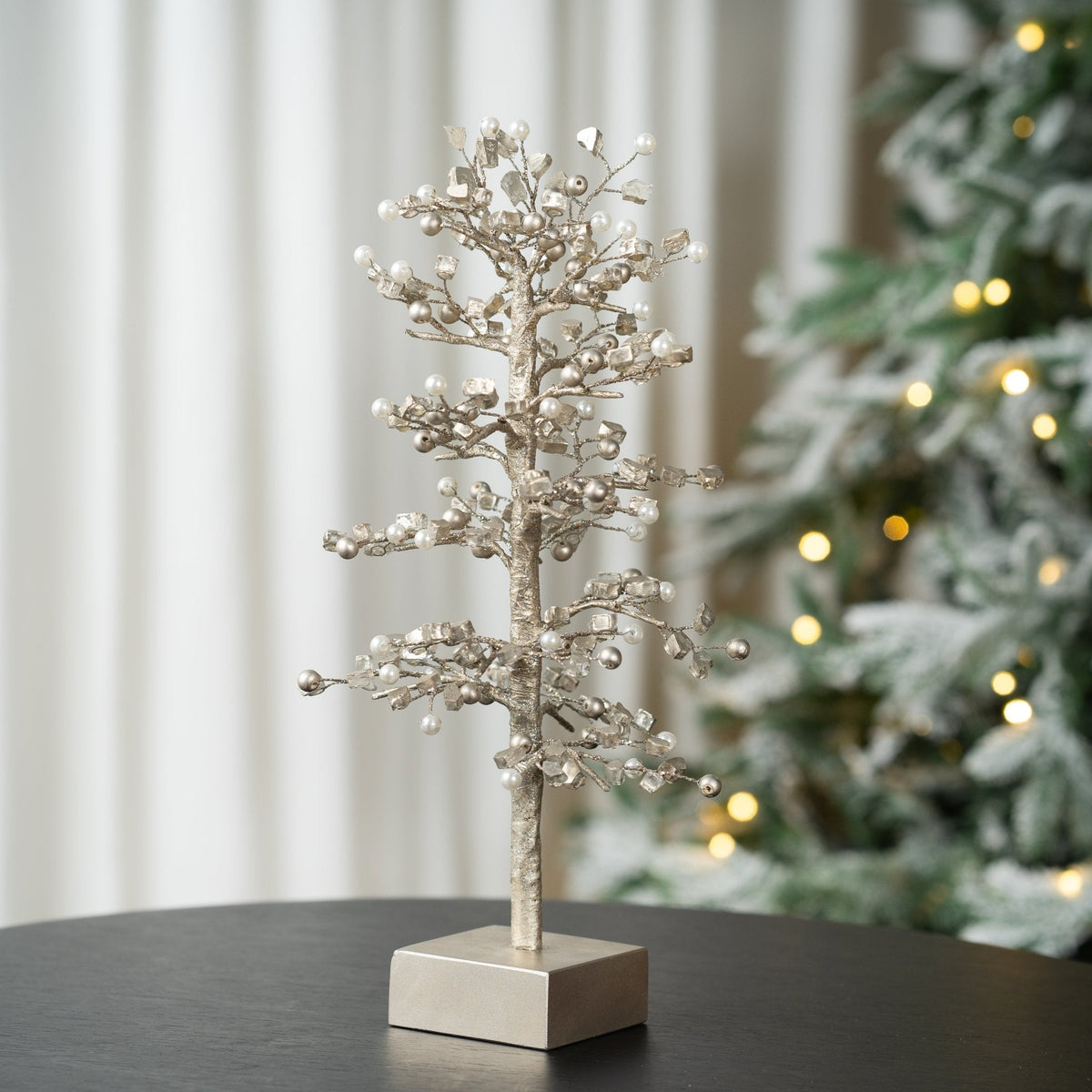 Champagne & Pearl Tree Table Top with Wooden Base