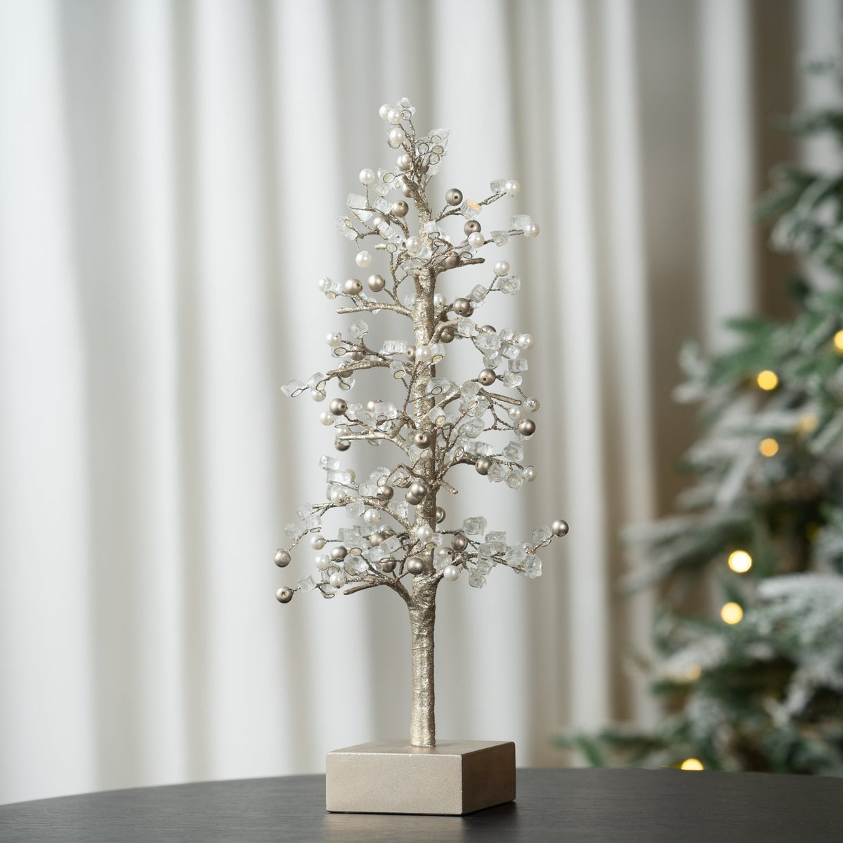 Champagne & Pearl Tree Table Top with Wooden Base