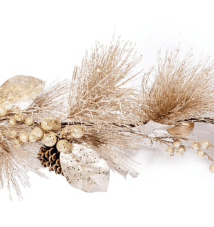 Champagne Pine Needle Garland with Metallic Ball Ornaments - ironyhome