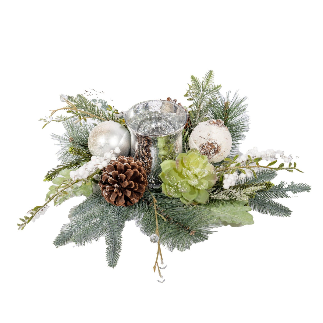Christmas Ball and Sedum with pinecone and foliage Table Top - ironyhome