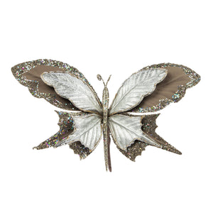 Christmas Butterfly Matte Taupe and Platinum with Double Wings Clip On - ironyhome