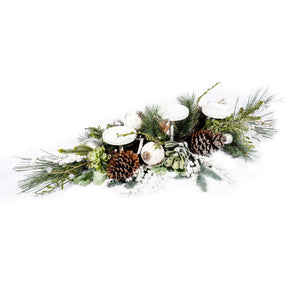 Christmas Centerpiece with 3-Candle Holders, Foliage and Pinecones