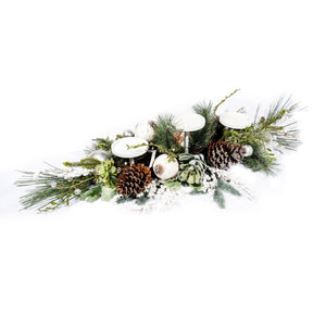 Christmas Centerpiece with 3-Candle Holders, Foliage and Pinecones - ironyhome
