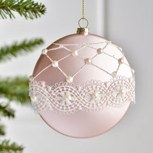Christmas Flat Round Pink & Lace Ornament - ironyhome