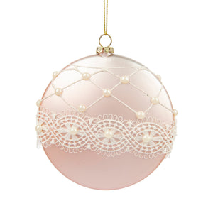 Christmas Flat Round Pink & Lace Ornament - ironyhome