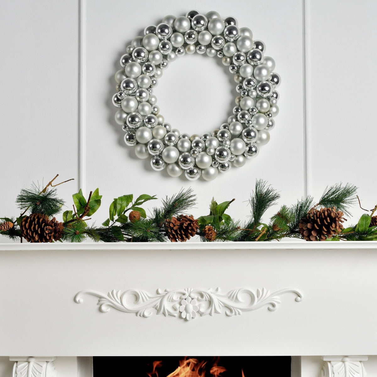 Silver 48" Christmas Bauble Wreath (Single Side)