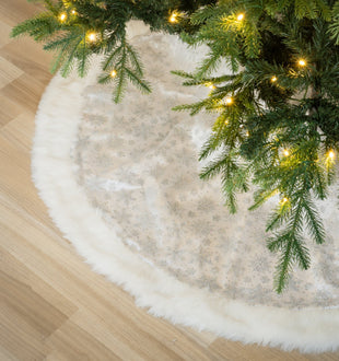 Christmas Tree Skirt with Fur Trim - 3 Color Options- ironyhome