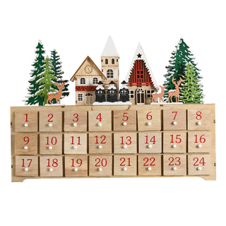 Christmas Village Wooden Advent Calendar with LED Lights - ironyhome