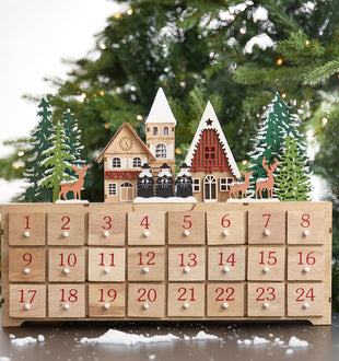 Christmas Village Wooden Advent Calendar with LED Lights - ironyhome