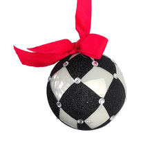Classic B&W Glass Ball Ornament with Red Ribbon - Set of 6 - ironyhome