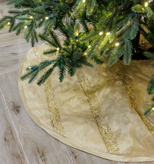 Classic Gold Dupion Tree Skirt with Pintak Embroidery - ironyhome