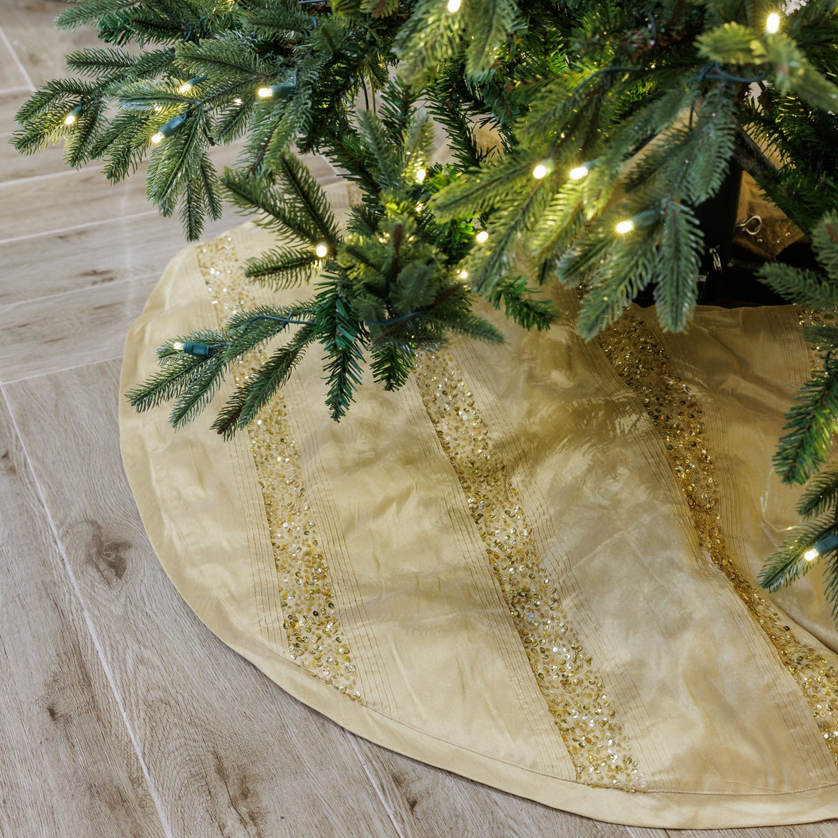 Classic Gold Dupion Tree Skirt with Pintak Embroidery