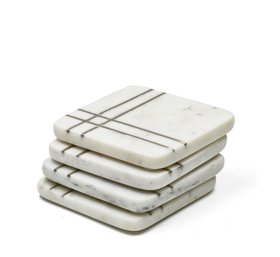 Classic Square White Marble Coaster - Set of 4