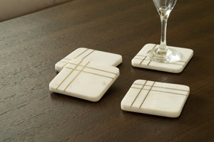 Classic Square White Marble Coaster - Set of 4