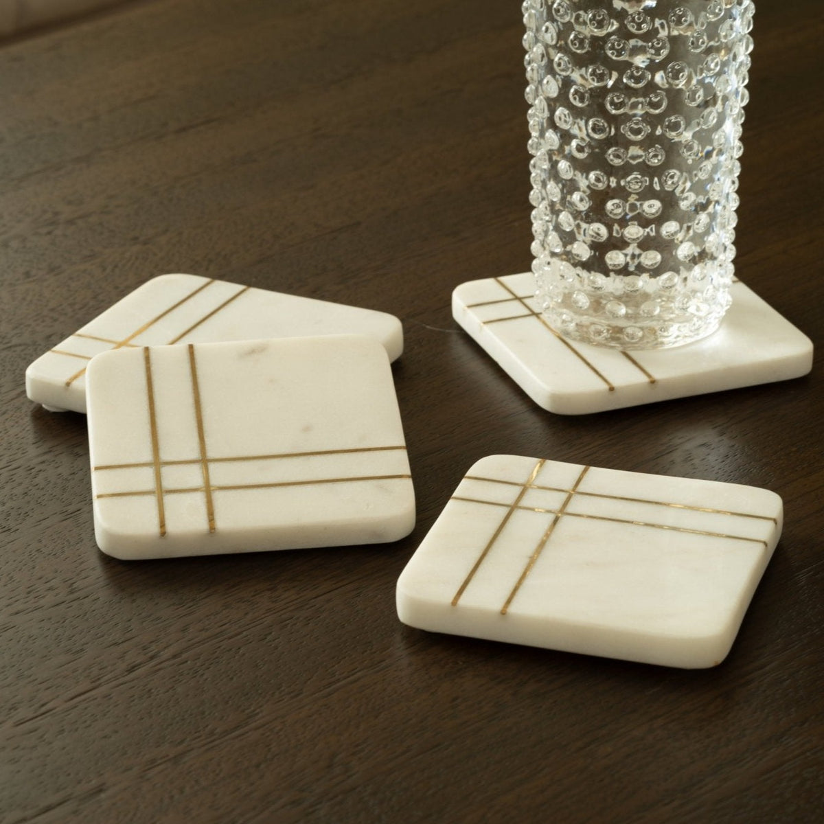 Classic Square White Marble Coaster - Set of 4