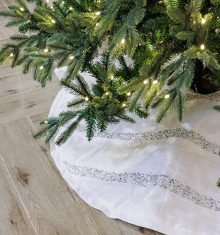 Classic White Dupion Tree Skirt with Pintak Embroidery - ironyhome
