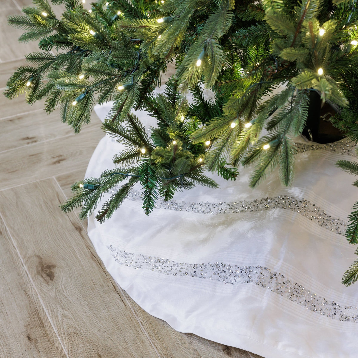 Classic White Dupion Tree Skirt with Pintak Embroidery