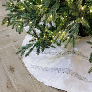 Classic White Dupion Tree Skirt with Pintak Embroidery - ironyhome