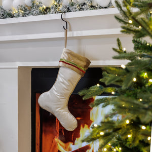 Classic White Festive Stocking with Shiny Golden Cuff